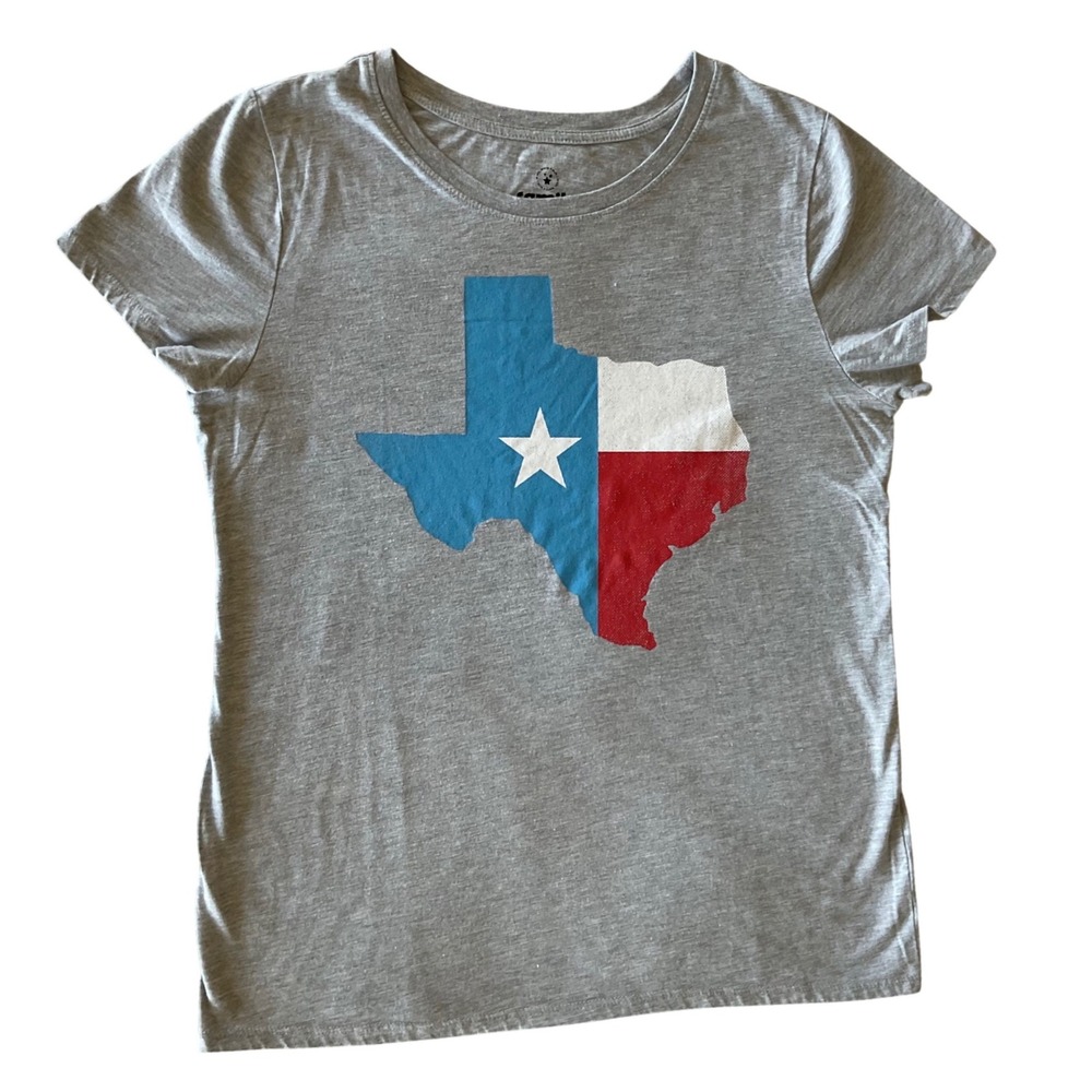 Family Fun Texas Lone Star Flag Graphic‎ T-Shirt Gray Missy Medium Crew Neck